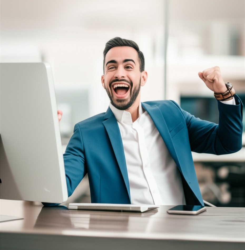 Successful business owner celebrating growth